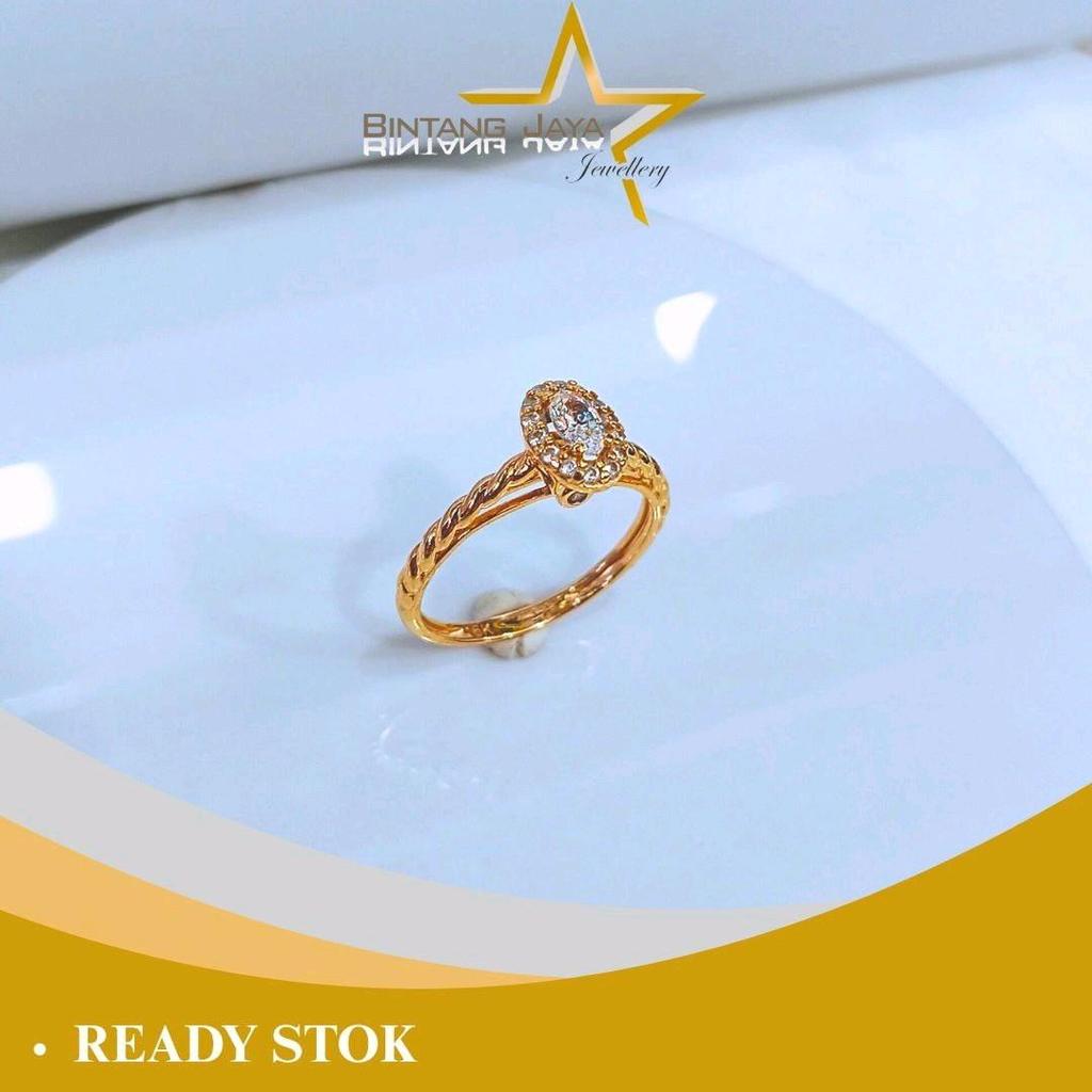 Cincin Emas - Oval M Putih Lilit Kadar 16K Berat 2,23gr Size 13 (MM)