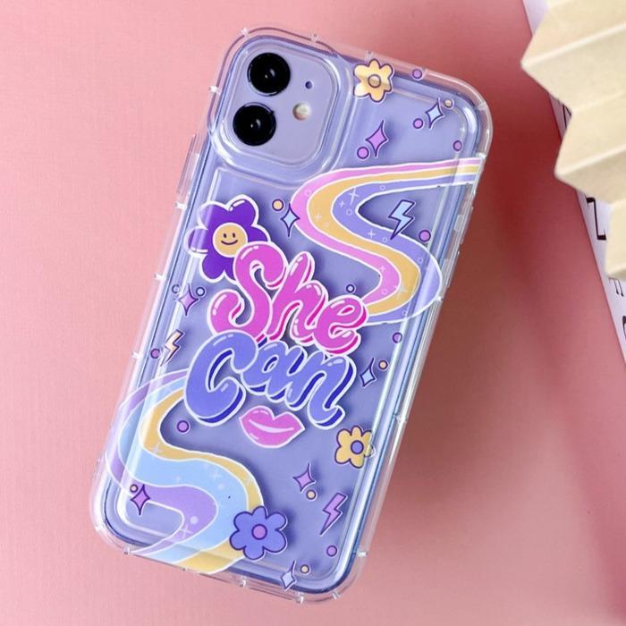 Airbag Transparent Clear Case Softcase IP Rainbow Case She Can For iPh 7 8 Plus X Xs Max XR 11 Pro