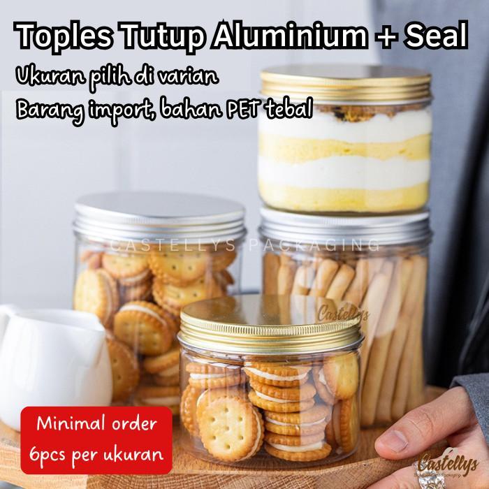 Toples Jar Tutup Aluminium Bahan PET Toples Jar Mika Plastik Serbaguna Kue Kering Cookies Snack