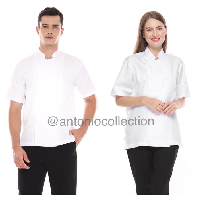 Baju Koki / Chef Jacket Putih Polos Unisex Lengan Pendek