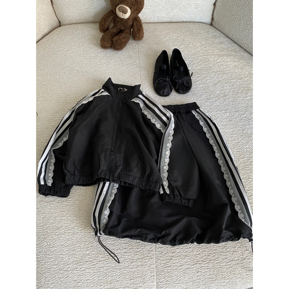 2000s Aesthetic Black Elegant Jacket Woman Y2k Lace Patchwork Striped Design Casual Coat Female