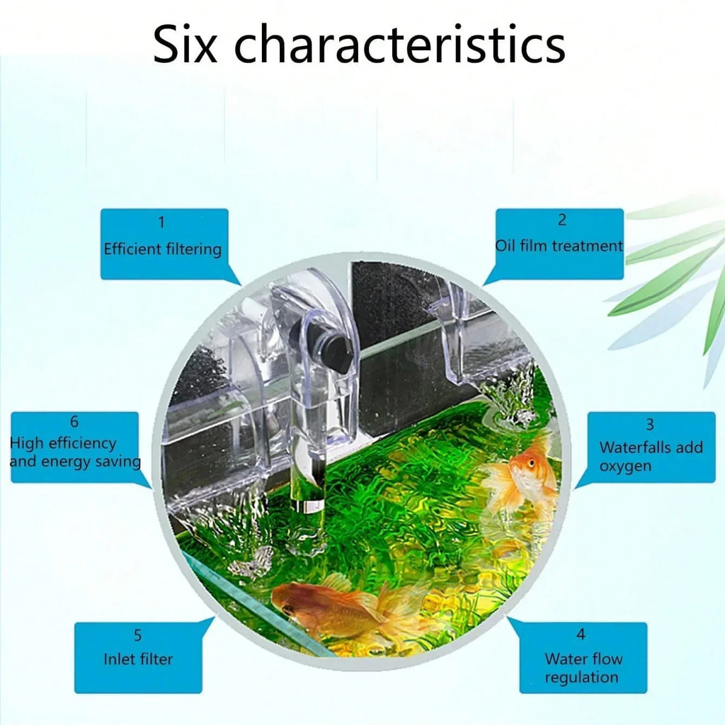 Mini Wall Mounted Aquarium Filter Waterfall Filter for Small Fish Tank USB Filtering Equipment with