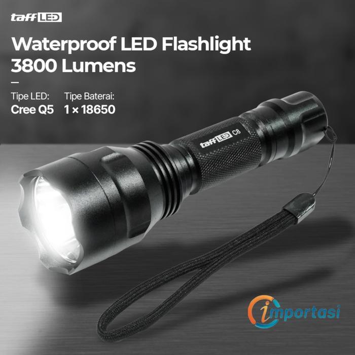 Taffled Senter Led Flashlight Torch Waterproof Cree Q5 3800 Lumens - C8