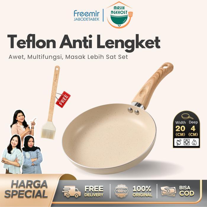 [MEGA SALE] freemir Teflon Anti Lengket 20cm Single Bottom Set Teflon+Oil Brush Granit Teflon