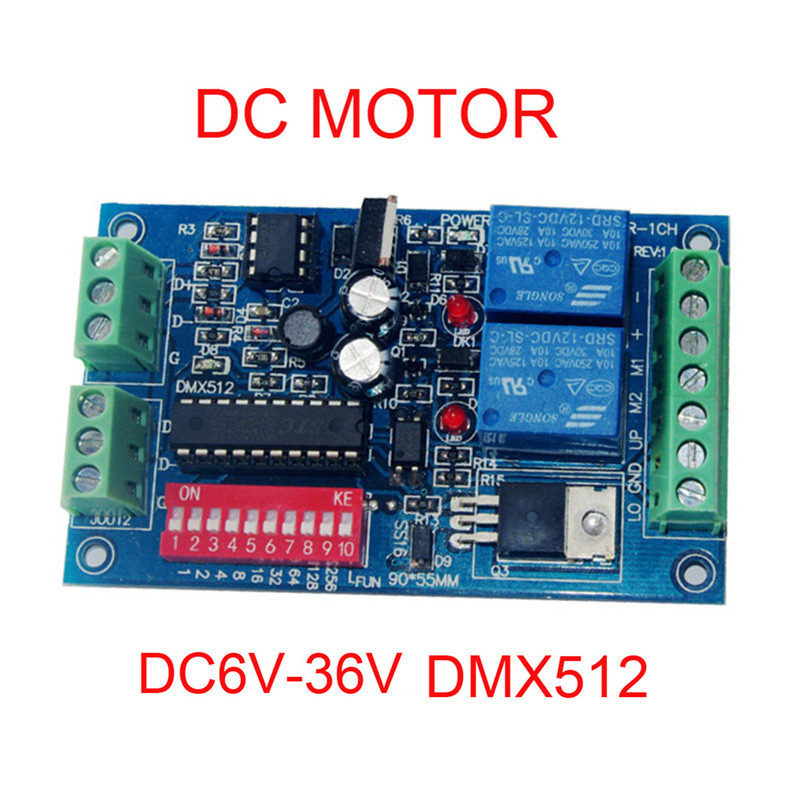 DC 6V-36V motor controller DMX512 decoder Relays Switch,DMX512 3P DC motor dimmer 3A Max Motor type 