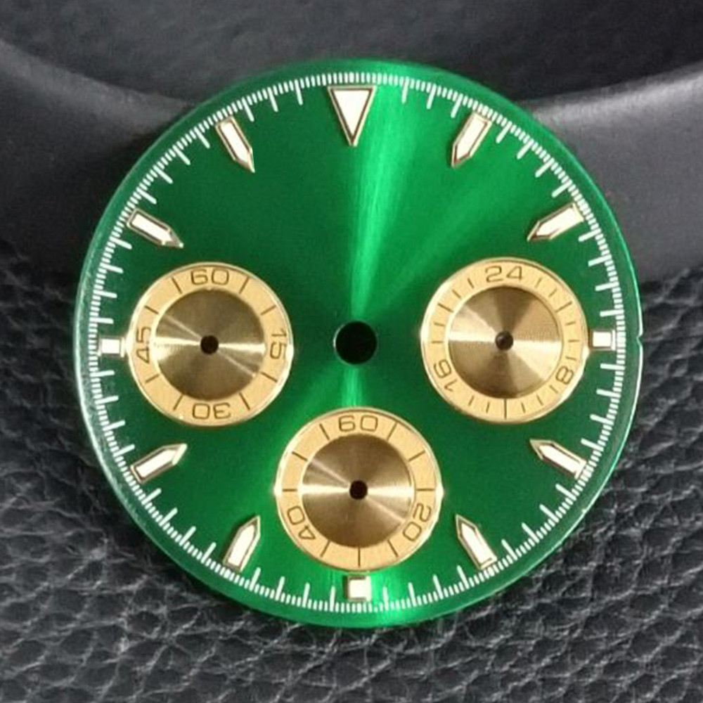 Replacement 29MM Watch Dial Green Luminous Dial for VK63 Quartz Movement Watches Modification Parts