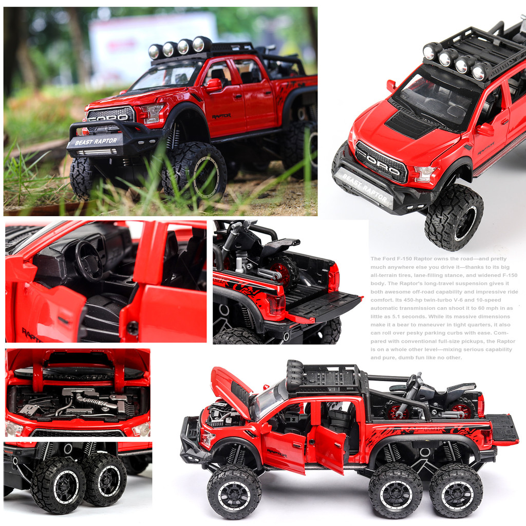 1:24 Scale Simulation Ford Raptor F150 Off-road Alloy Diecast Classic Car Model Supercar Sound Light