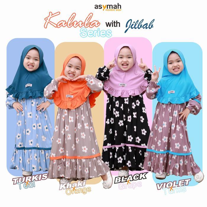 ORIGINAL ASYMAH Kalula Series Gamis Anak Rayon Set Jilbab Exclusive Bahan Rayon Valencia Mix Jersey