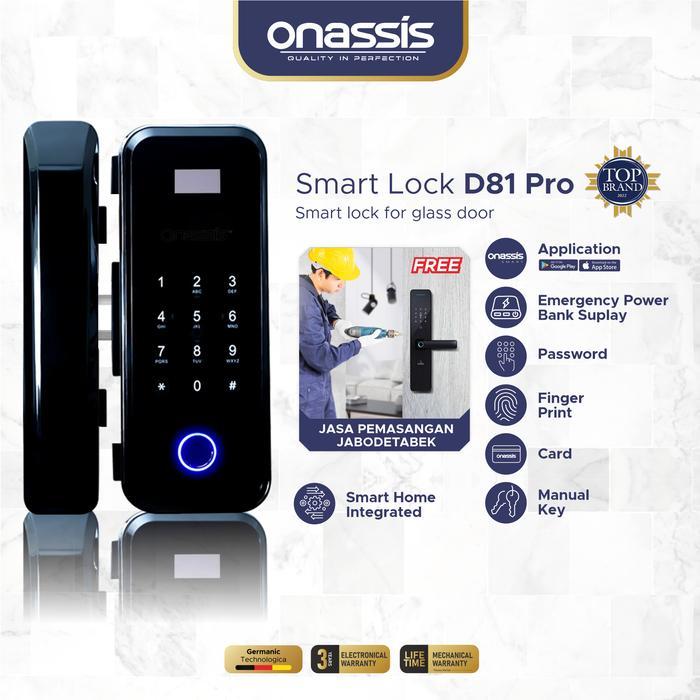 ONASSIS SMART LOCK D81 PRO Smart Lock untuk Pintu Kaca dengan Kunci Manual & Fingerprint,Password,