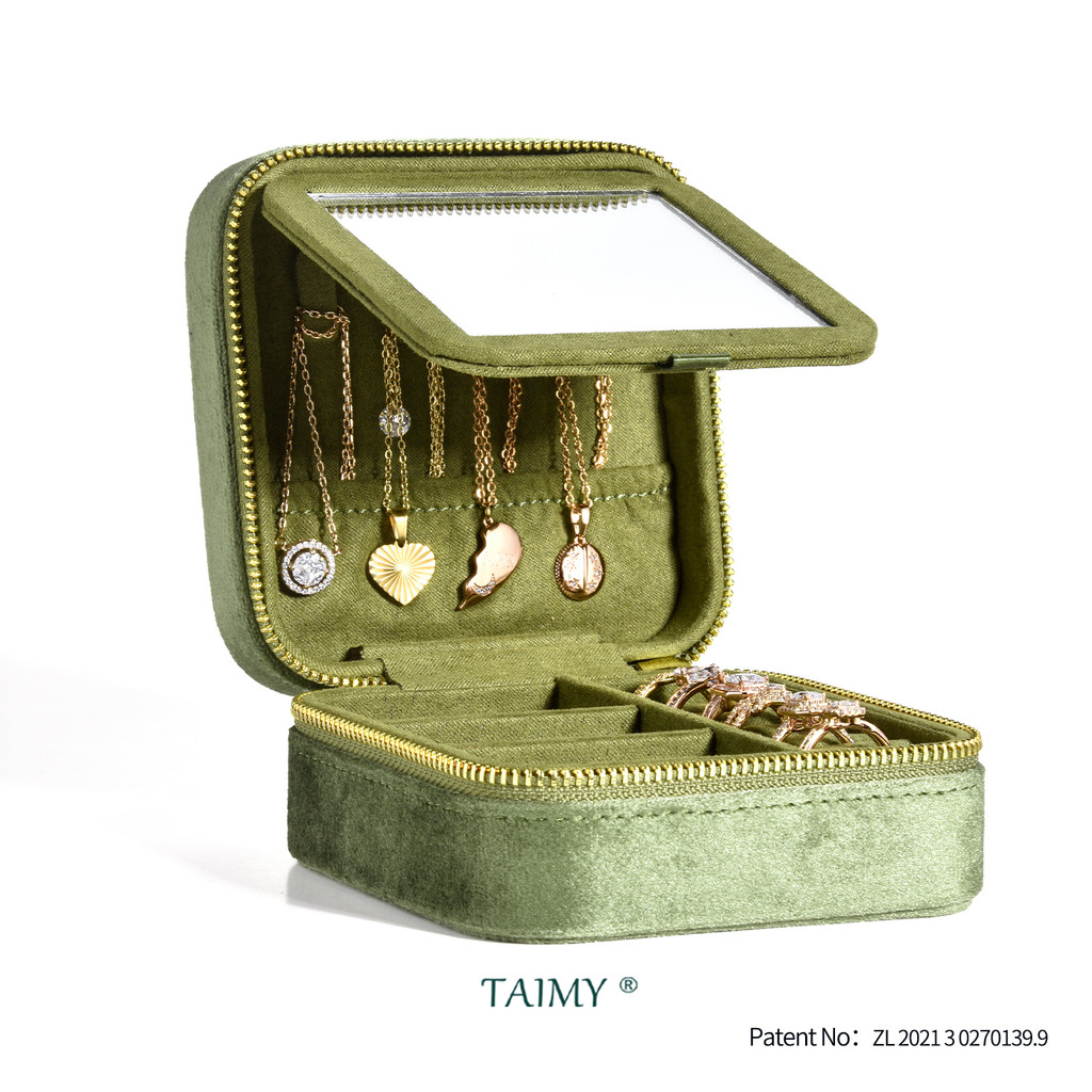 TAIMY Personalise Vintage Velvet Jewelry Box Luxury Travel Ring Necklace Jewelry Storage Case Custom