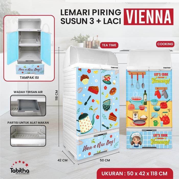 Tabitha Rak Lemari Piring Jumbo Printing Premium Lemari Dapur Estetik Serbaguna - Rak Piring Vienna