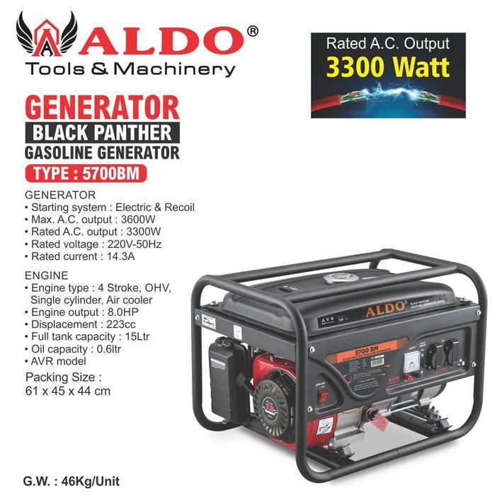 GENERATOR BLACK PANTHER 5700BM / GENSET 3300 WATT / GASOLINE GENERATOR MERK ALDO