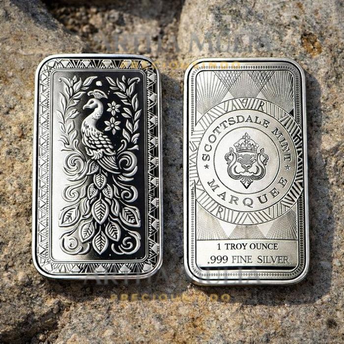 Logam Mulia Perak Silver Batangan 1 Oz .999 Silver Bars - Scottsdale Marquee Peacock Silver Bullion