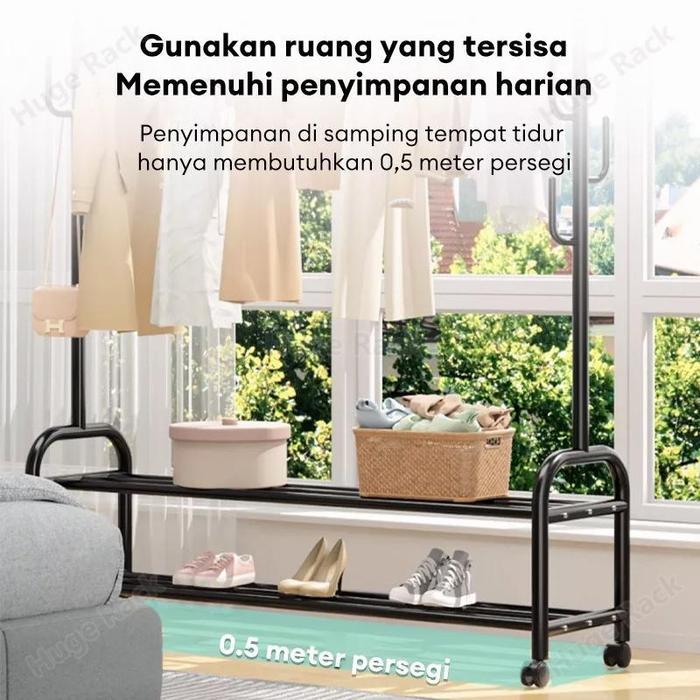 Rak Gantungan Besi Jemuran Pakaian Portable Rak Serbaguna Dengan Roda stand hanger baju