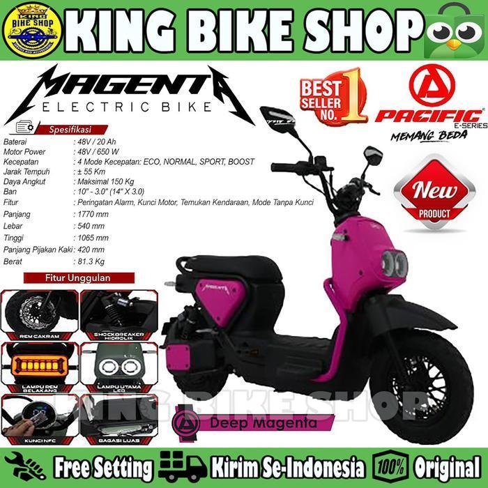 Sepeda Motor Listrik PACIFIC MAGENTA//MAGENTA PRO 650 Watt 20 AH Rem Cakram Electric E Bike - Deep M