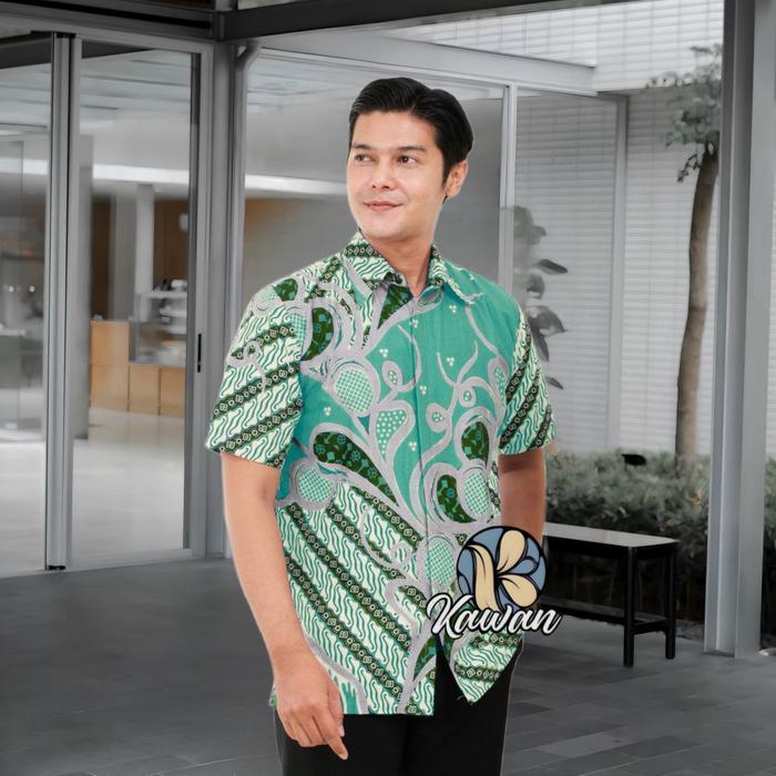 Kebaya Batik Atasan Kerja Kantor Busui Kancing Depan Wanita Blus Batik Warna Hijau Sage Hijau Wardah
