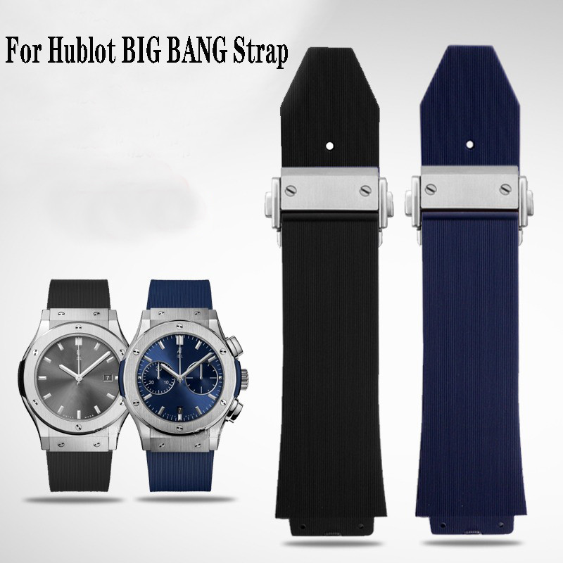 Silicone Rubber Watchband For Hublot Big Bang Black Blue Men'S Strap With Butterfly Buckle Watch
