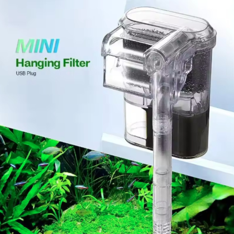 Mini Wall Mounted Aquarium Filter Waterfall Filter for Small Fish Tank USB Filtering Equipment with