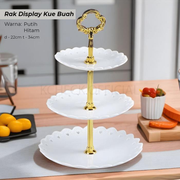 Rak Kue Buah 3 Tingkat Cake Stand Display Putih Elegan Untuk Hidangan Pesta Pernikahan Restoran