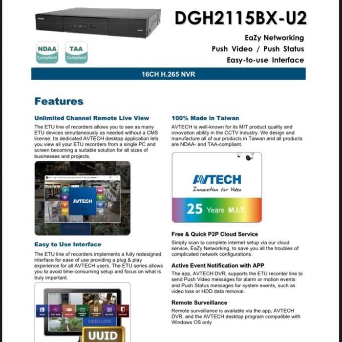 Nvr Avtech 16Ch Etu-2115Bx-U2 Up To 8Mp