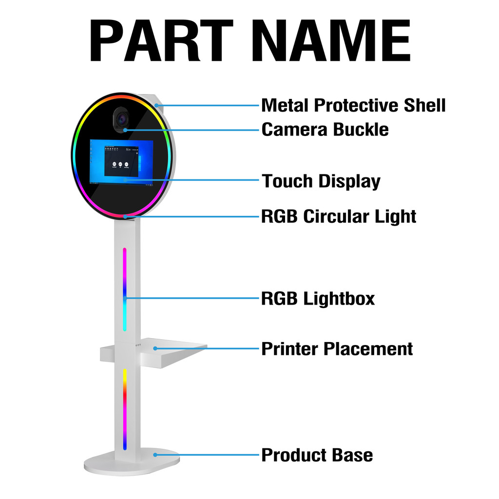 Magic Mini Selfie Mirror Photobooth Portable Touch Screen Round Circle Mirror Photo Booth Oval