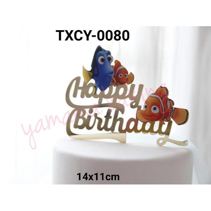 TXCY-0080 Cake topper tulisan akrilik happy birthday laut nemo dory