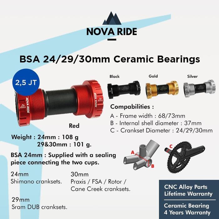 NOVA RIDE BOTTOM BRACKET PART BB SEPEDA ROADBIKE PF30 BB86 BSA 24-30