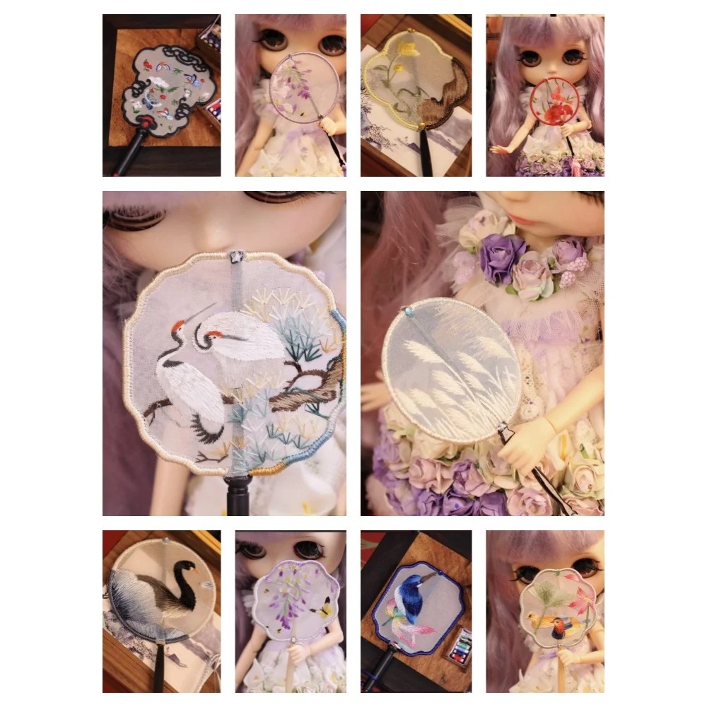 Doll House Miniature Chinese Style Fan Embroidery Fringe Hand-made Group Fan Bjd Dolls Chinese