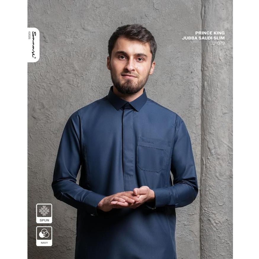 SAMASE Jubba Saudi Prince King U-079 Panjang Gamis Pria Muslim Navy Bahan Spun Premium Elegan &