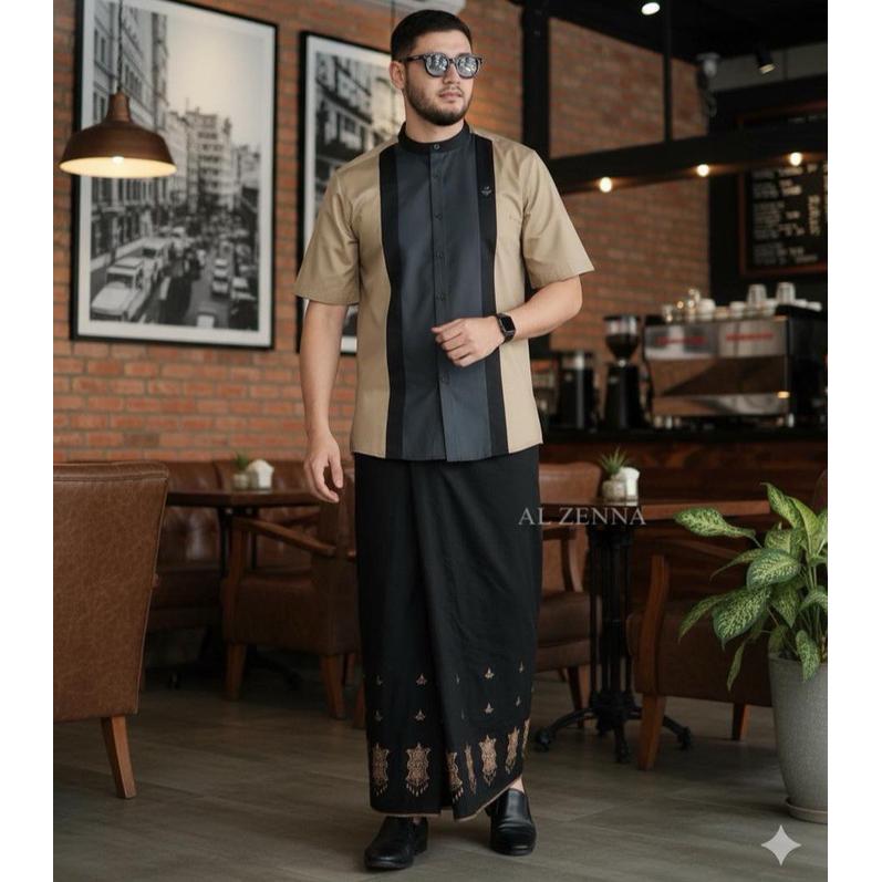Setelan Sarko Sarung Dan Koko Lengan Pendek Motif Nuaiman Series Sarung Motif Aceh Warna Hitam Al