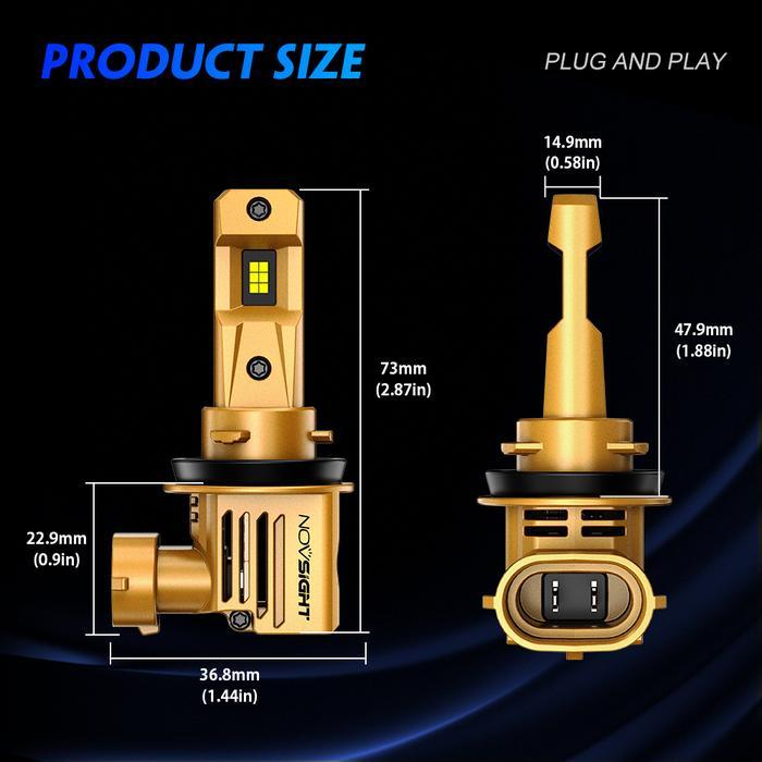 Novsight N66Y Lampu Kabut 80W pasangan 18000LM Foglamp H11 Lampu Mobil Kit Bohlam Lampu Depan LED