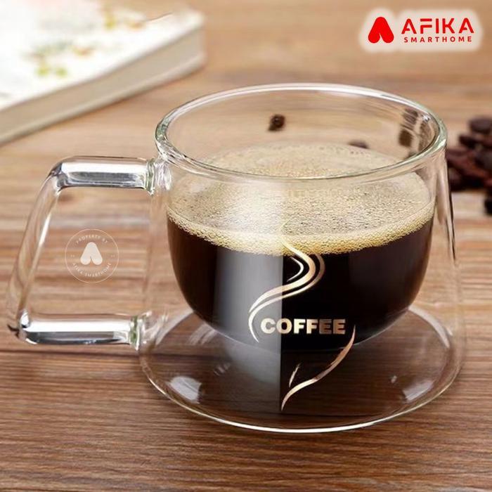GELAS CANGKIR KOPI ESTETIK TAHAN PANAS DOUBLE WALL GLASS 180 ML