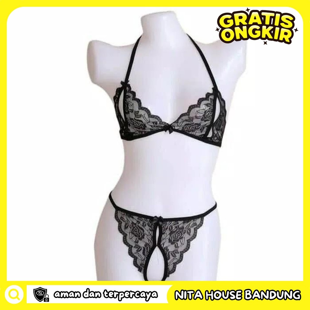 BRA SET OPEN GSTRING LINGERIE WANITA LACE BRA PRIVASI AMAN