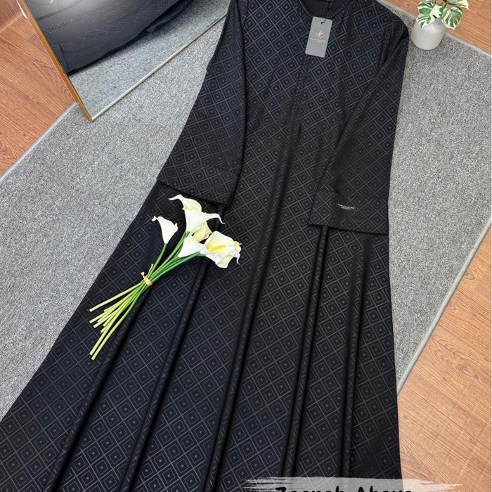 Zaenab Abaya Gamis Embos Abaya Syari Gamis Terlaris Hitam Putih Dress Panjang Cantik Lembut