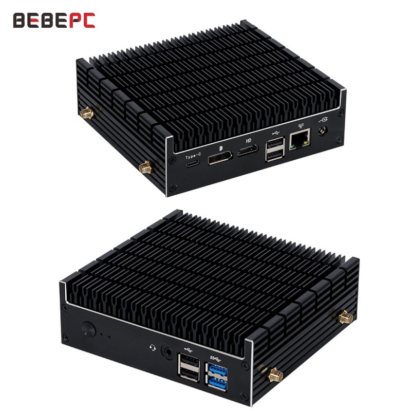 Mini PC Fanless Industrial Computer Intel Pentium 5405U DDR4 M.2 NVME SSD 4K UHD WiFi Bluetooth WInd