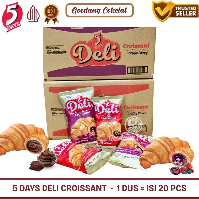 Promo 5 DAYS 5DAYS DELI CROISSANT Kroisan Roti Puff Pastry Rasa Coklat Blueberry 1 Dus Isi 20 Pcs x