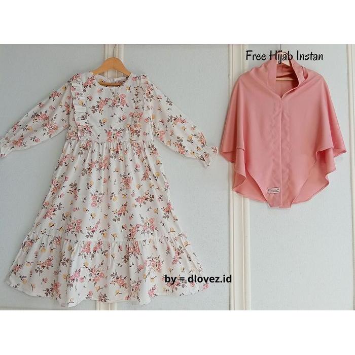 Set Gamis Anak 1 - 14 Tahun Free Hijab Instan / Set Gamis Kaira Motif Baru Dress Katun