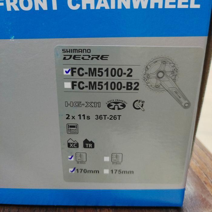 Crank Shimano Deore Fc-M5100-2 Crankset 2X11 Speed 36/26T Arm 170 -Crank 2 Speed Shimano Deore M5100