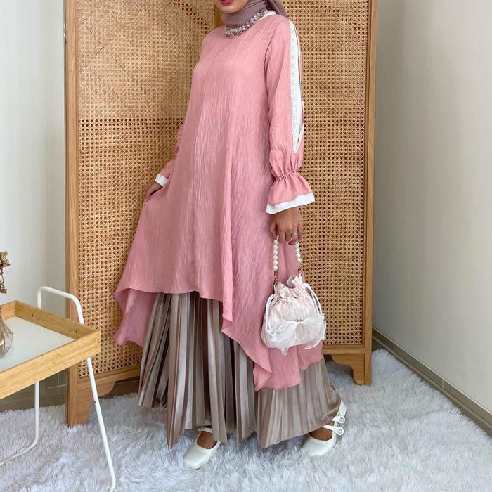 Eclemix Tunic Reya Atasan Wanita Tunic Mewah Resleting Depan Baju Pesta Kondangan