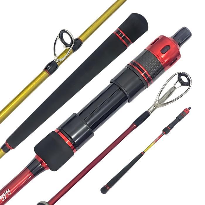 AquaPro Paket Set Joran Jigging Addict 2 Section Carbon Solid Medium Ring Fuji dengan Reel Pancing
