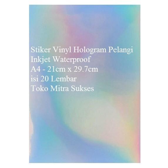 STIKER VINYL HOLOGRAM PELANGI INKJET WATERPROOF A4