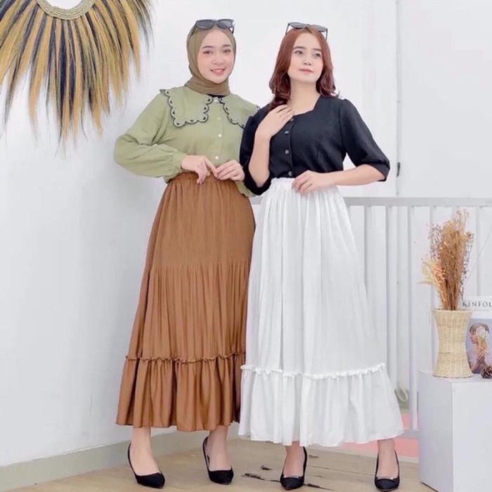 Stok Baru Rok Plisket Jumbo Premium Rok Lidi Wanita Kain Hyget Berkualitas Tinggi All Size Fit to