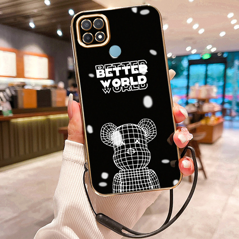 Casing Hp Untuk OPPO A15 A15s A35 Case Beruang Grid Elektro Plating Cesing silikon Kasing SoftCase K