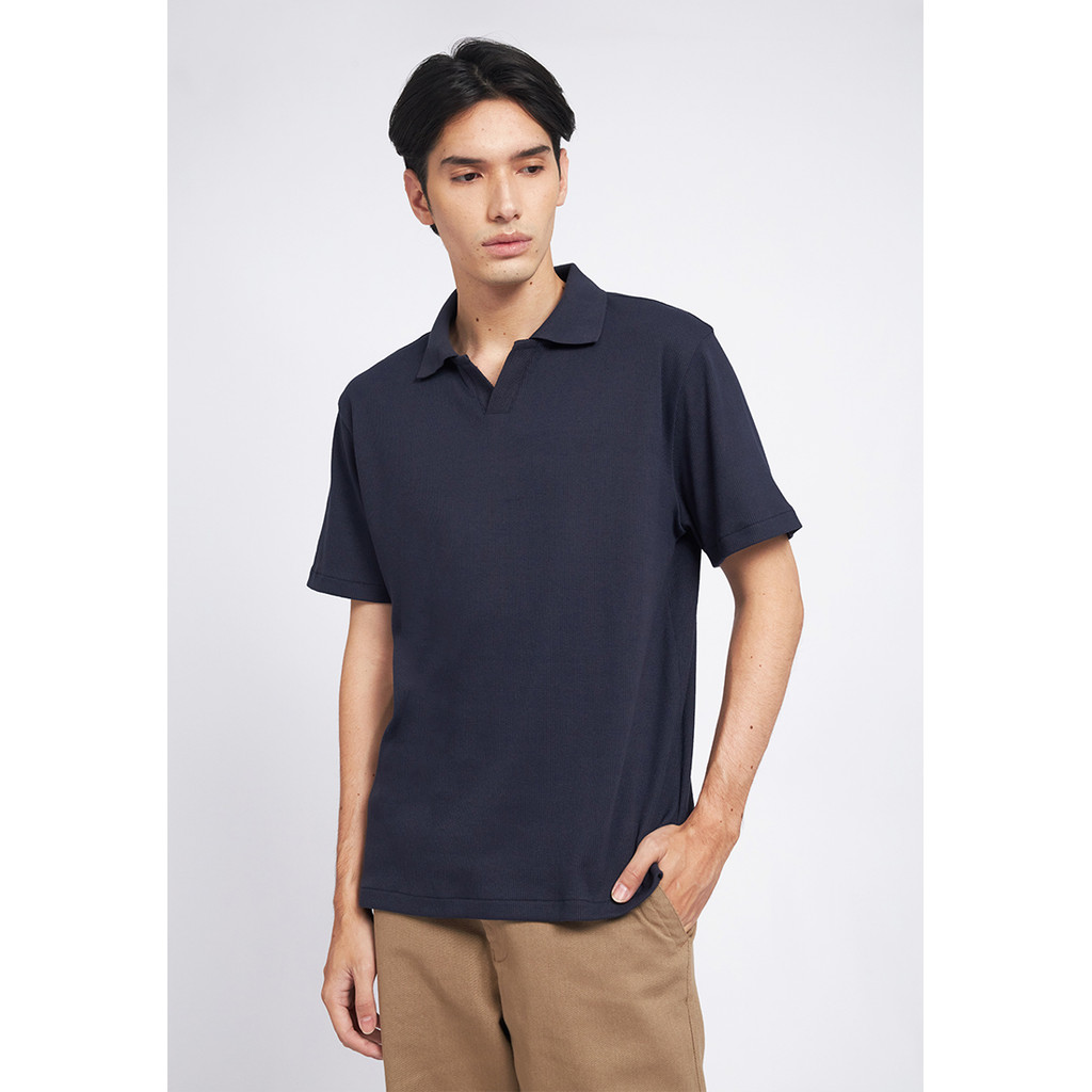 Executive Short Sleeve V-Neck Rib Polo Shirt Navy
