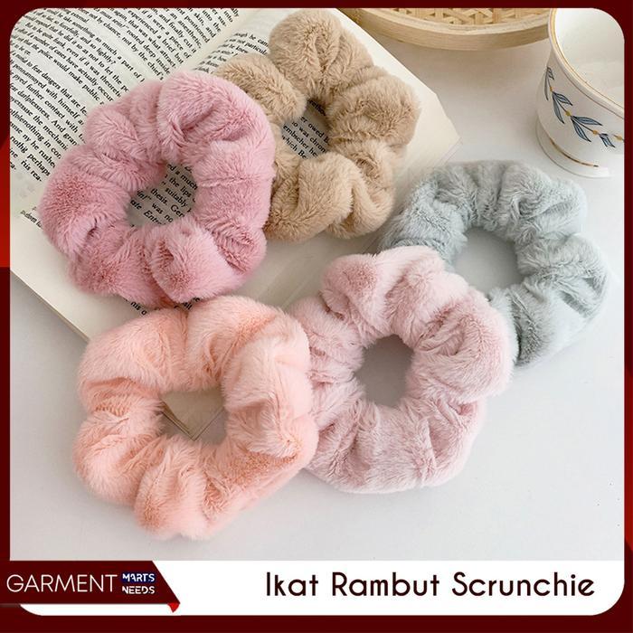 Ikat Rambut Scrunchie Gaya Korea Tile Bulu Kain Hairband Gelang Kuncir