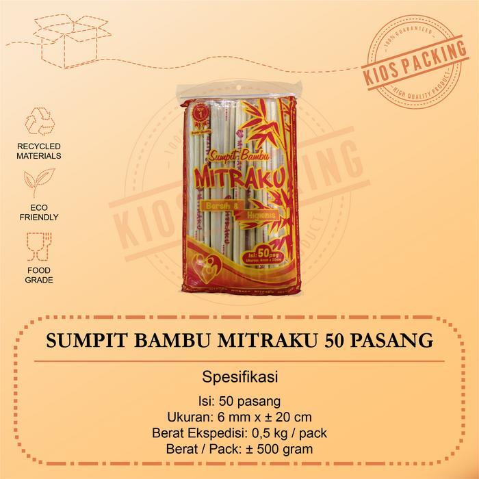 Sumpit Bambu Higienis Isi 50pasang / Sumpit Mitraku 6mm x 20cm / Sumpit Kayu Isi 50pasang