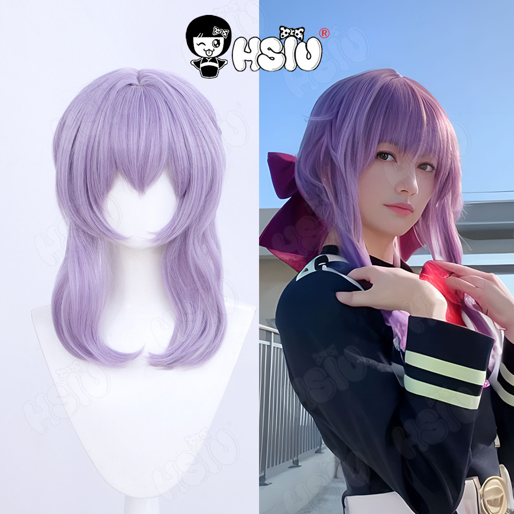 Shinoa Hiiragi Cosplay Wig Anime Seraph Of The End Cosplay Wig Hsiu 45Cm Gray Purple Long Hair Heat