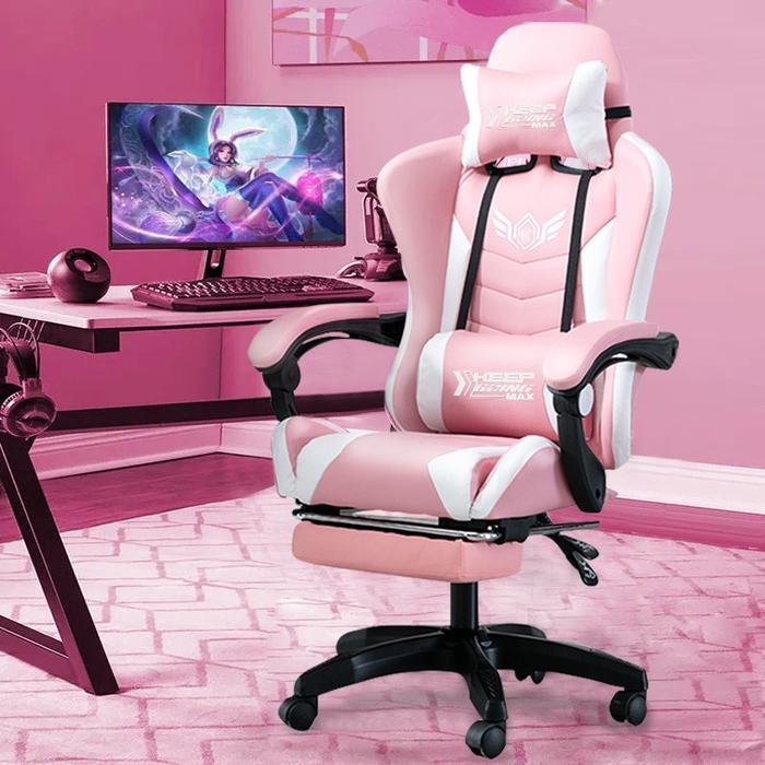 Kursi Gaming Murah/Kursi Gaming/Kerja dan Belajar/Kursi Hidrolik/Kursi Ergonomis - Pink