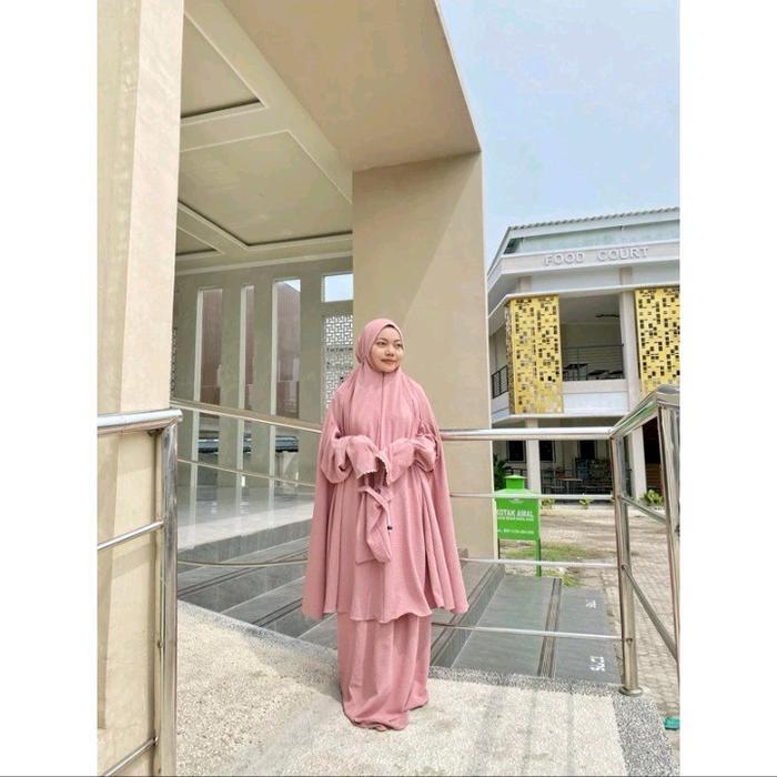 TERLARIS Mukena Tunik Crinkle Super Jumbo/Mukena Tunik Dewasa Berlengan/Mukena Tunik Stelan Crinkle