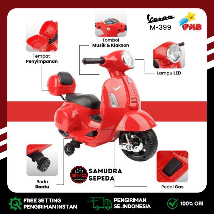 Motor Aki Mainan Anak Cas Listrik Pmb M399 Vespa Mini Senderan Dan Box 6V Murah Bdg
